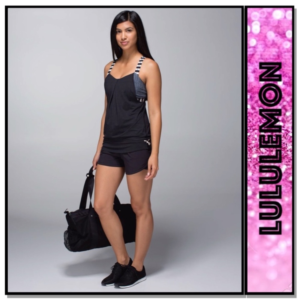 Lululemon black Tank Top with Striped straps SZ 2 - Picture 2 of 11